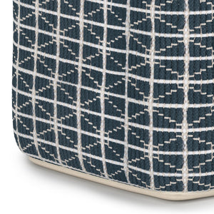 English Elm Noreen Square Pouf Ottoman — Handcrafted Cotton Woven Pattern, Supportive Dense Bead Filling, 18" Blue B136P159330