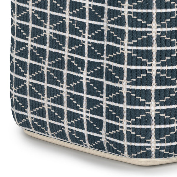 English Elm Noreen Square Pouf Ottoman — Handcrafted Cotton Woven Pattern, Supportive Dense Bead Filling, 18" Blue B136P159330