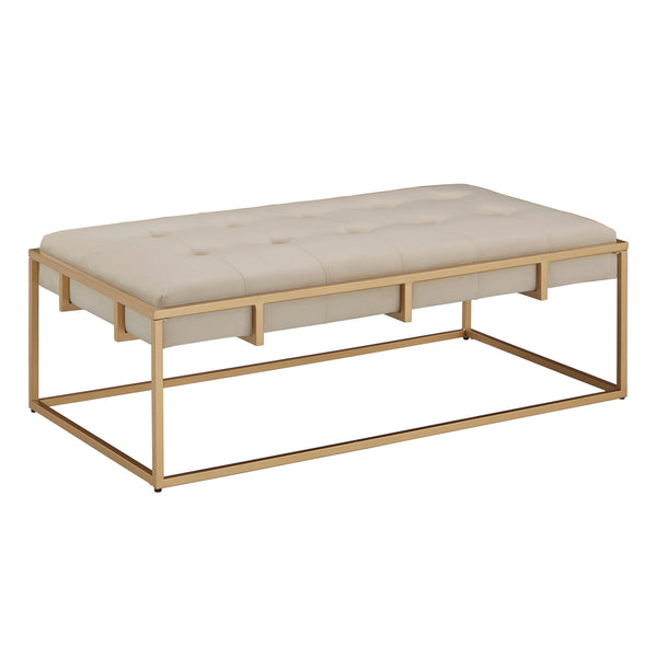 Homelegance By Top-Line Piper Gold Finish Velvet Button Tufted Rectangular Ottoman Beige Velvet