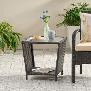 Christopher Knight Home® - Noble House - Weston Outdoor Wicker Side Table with Glass Top