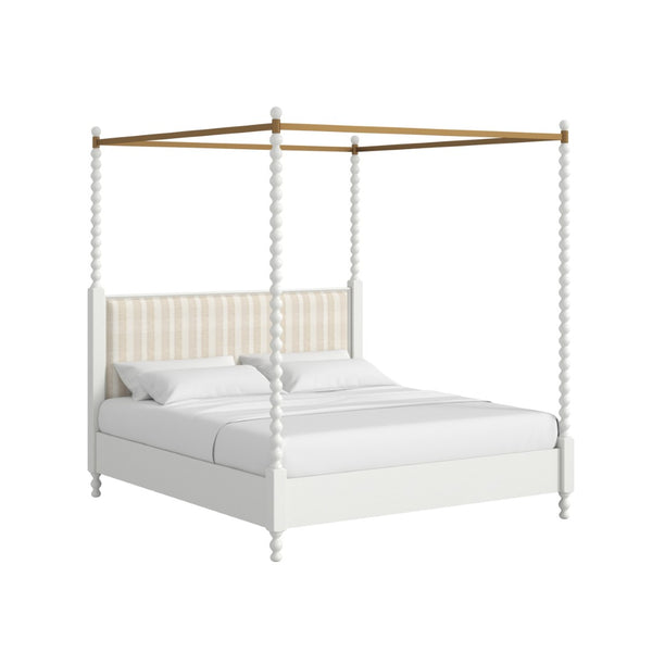 A.R.T. Furniture Haven QN Canopy Poster Bed - Elegant White Design with Upholstered Headboard for a Serene Bedroom 339135-2367CP