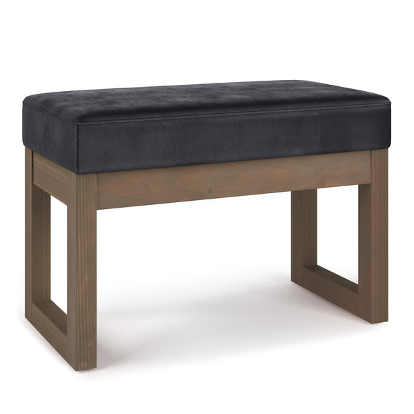 English Elm Milltown Small Ottoman Bench - Distressed Black Vegan Leather Footstool For Modern Interiors B136P159084