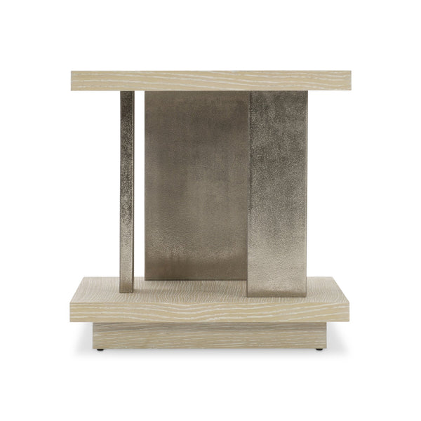 Bernhardt Bernhardt Solaria Sculptural Square Side Table — Rustic Modern Ash & Oak, Pierced Nickel Cast-Aluminum Panels 310124