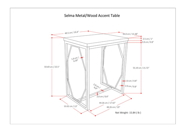English Elm Selma Mango Wood Accent Table with Gold Metal Frame, Handcrafted Diamond-Base End Table 23.5" H Light Brown B136P158988