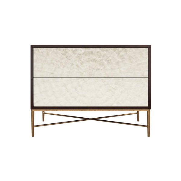 Bernhardt Bernhardt Adagio Bachelor's Chest With Capiz Fronts, Espresso Cherry, Bronze Steel Base, Modern Luxe 353230