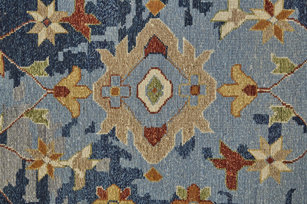 Feizy Rugs Leylan Hand-knotted Wool Rug - Dazzling Tribal Motifs In Cool Tones For A Vibrant Living Space Blue,Orange,Red Wool Ley0587fblu000c50