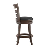 Homelegance By Top-Line Wyatt Ladder Back Faux Leather Swivel 24-inch Counter Height Stool Black Rubberwood