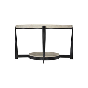 Bernhardt Bernhardt Oval Berkshire Cocktail Table 53" – White Travertine Top, Aged Pewter Twisted Steel Base 405013