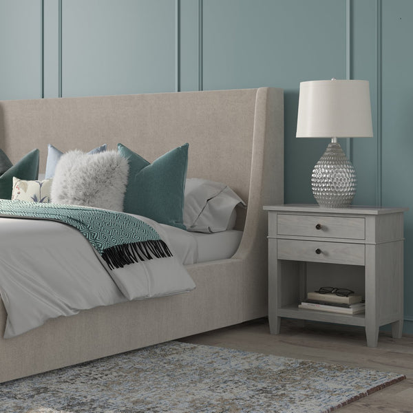 English Elm Carlton Handcrafted Fog Grey Bedside Table With Storage Drawers And Antique Bronze Accents B136P158574