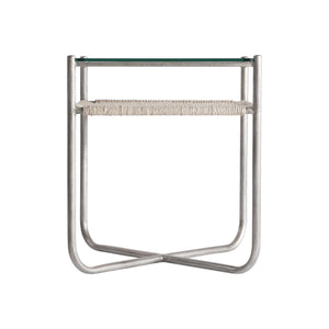 Bernhardt Bernhardt Kendo Side Table With Tempered Glass Top, Woven Abaca Shelf & Graphite Steel Frame, 22" Wide 328121