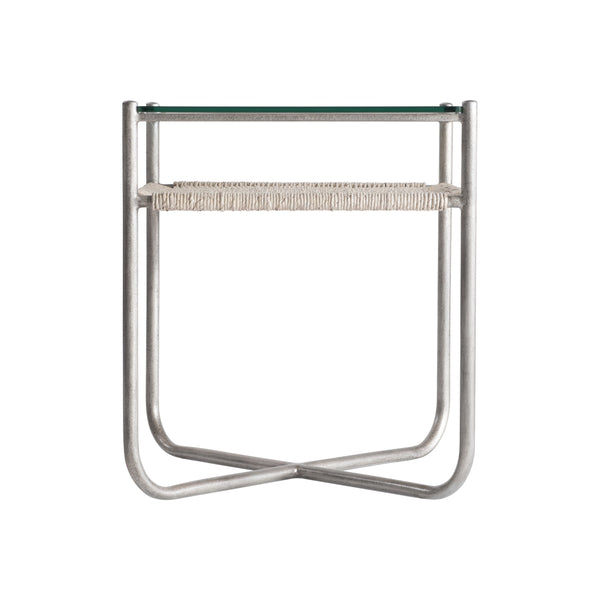 Bernhardt Bernhardt Kendo Side Table With Tempered Glass Top, Woven Abaca Shelf & Graphite Steel Frame, 22" Wide 328121