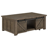 Homelegance By Top-Line Niccolo Barn Door Coffee Table with Storage Grey Wood