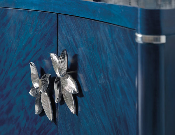 Hooker Furniture Melange Sapphire Accent Chest With Luxe Primavera Veneer, Acrylic Legs, Silver Floral Pulls, Soft-Close Storage 628-85678-45