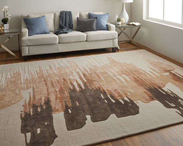 Feizy Rugs Anya Modern Watercolor-inspired Hand-tufted Wool And Viscose Rug For Contemporary Spaces Red,Brown,Orange Wool,Viscose Any8883frstbrnh00