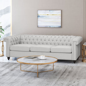 English Elm Christopher Knight Home® - SOFA Chesterfield-inspired 3-seater with deep button tufting, nailhead trim, low back and plush PU upholstery Grey 68326.00FPEBGRY