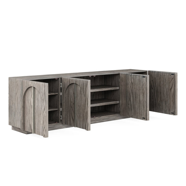 A.R.T. Furniture Vault Entertainment Console - Stylish New Traditional Design With Adjustable Shelves & Wire Management Gray Parawood Solids,White Oak Veneers 285423-2354