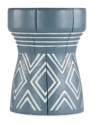 Hooker Furniture Commerce Carved Stump Side Table With Hand-Finished Tribal Diamond Motif, Cast Resin Rustic Accent Blues 7228-50654-45