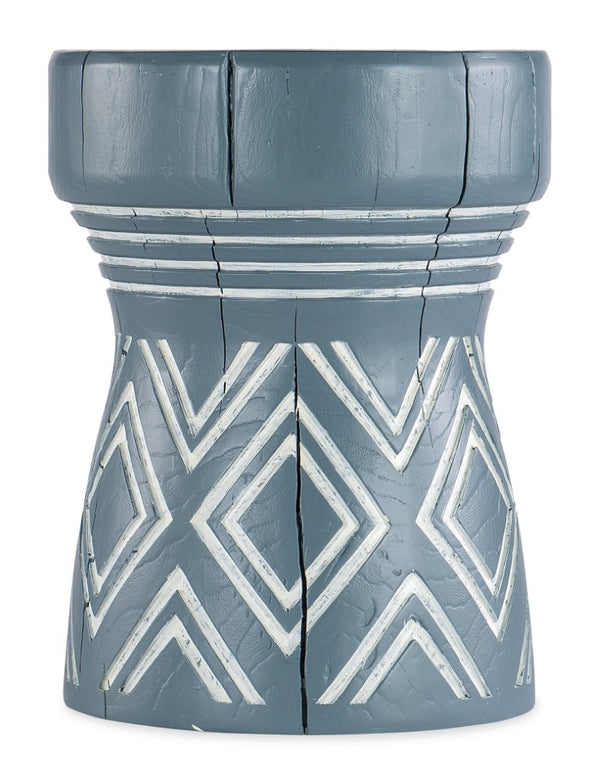 Hooker Furniture Commerce Carved Stump Side Table With Hand-Finished Tribal Diamond Motif, Cast Resin Rustic Accent Blues 7228-50654-45