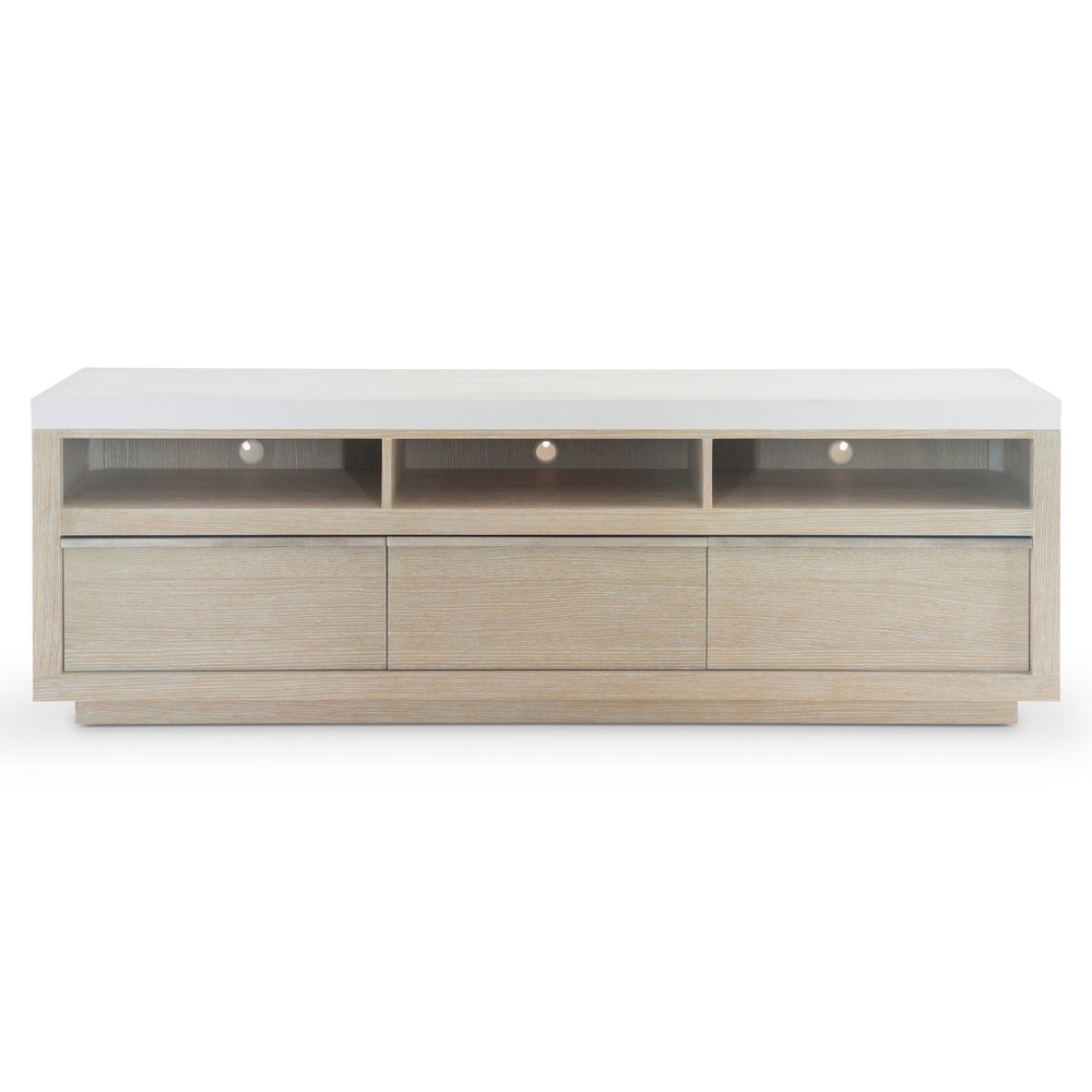 Bernhardt Bernhardt Solaria Low-Profile Entertainment Credenza — 83.9" Dune Wood, Fossil Stone Top, 3 Soft-Close Drawers 310885