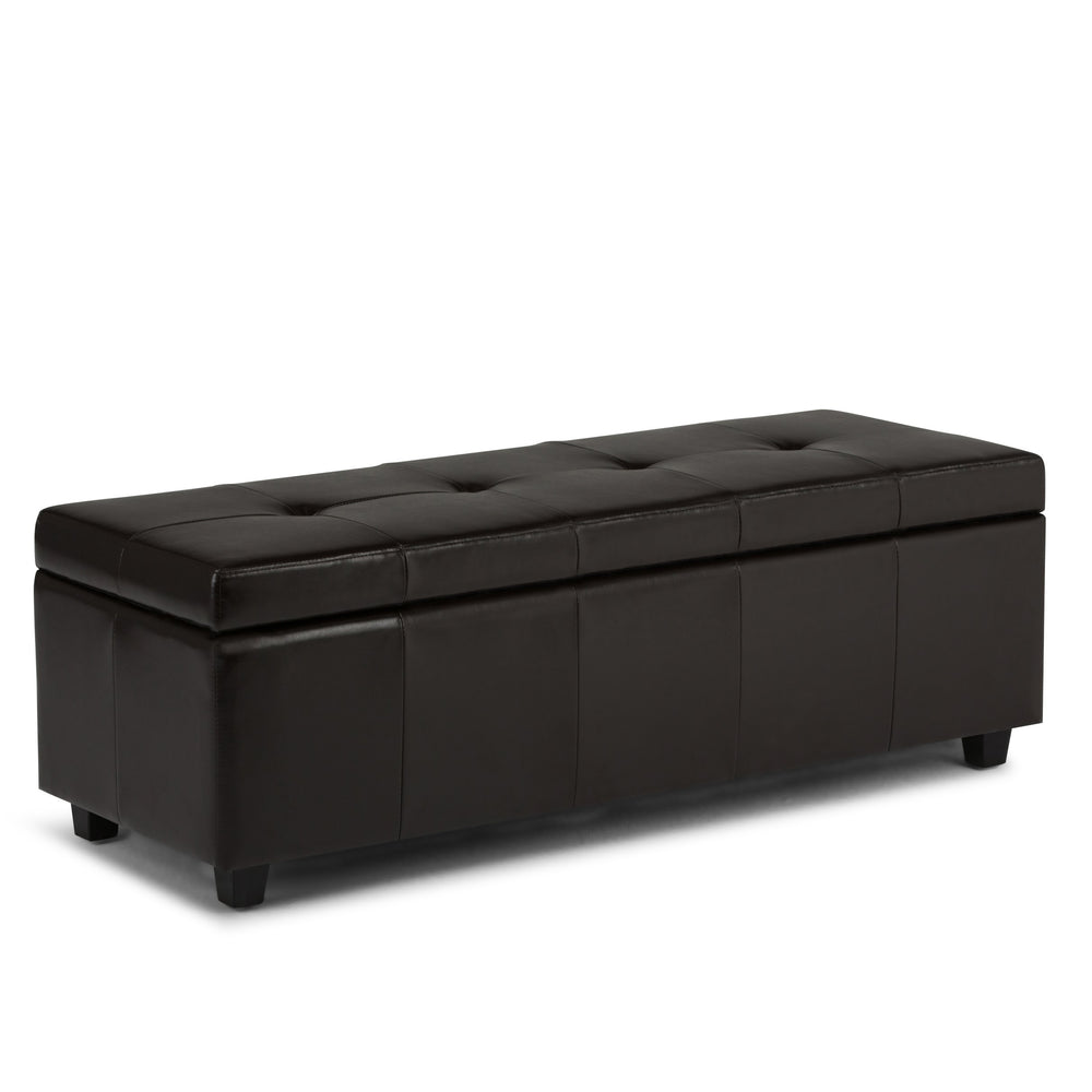 English Elm Castleford Storage Ottoman with Hidden Storage and Tufted Vegan Faux Leather Bench for Entryway Dark Brown B136P158180