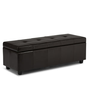 English Elm Castleford Storage Ottoman with Hidden Storage and Tufted Vegan Faux Leather Bench for Entryway Dark Brown B136P158180