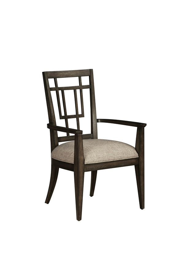 A.R.T. Furniture Woodwright Rohe Arm Chair – Elegant Transitional Design With Plush Cushion & Unique Linear Back Pattern - Set Of 2 Brown, Gray Parawood Solids,Quarter Sawn White Oak Veneer,And Upholstery 253205-2315