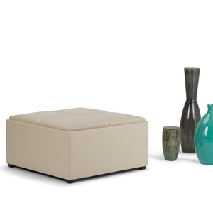 English Elm Avalon Square Storage Ottoman - Versatile Satin Cream Coffee Table With Hidden Compartment & Trays B136P159747