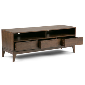 English Elm Harper Mid Century TV Media Stand for 65" TVs, Solid Rubberwood, Notched Drawers & Cord Management Dark Brown B136P158169
