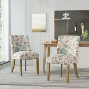 English Elm Fabric Dining Chairs with Nailhead Trim Plush Seat Rubberwood Legs Set of 2 72610.00WHTBLU