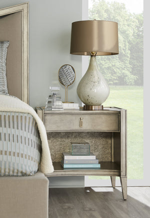 A.R.T. Furniture Cove Glam Transitional Nightstand With Usb Chargers, Touch Dimmer Light & Elegant Cork Design Grey Rubberwood Solids,Primavera Veneers,Cork,Metal 349140-2743