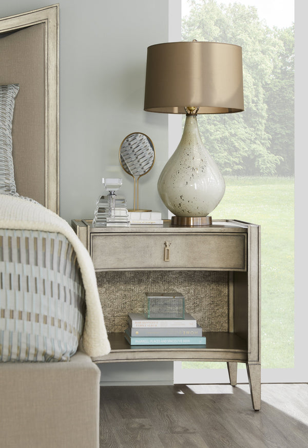 A.R.T. Furniture Cove Glam Transitional Nightstand With Usb Chargers, Touch Dimmer Light & Elegant Cork Design Grey Rubberwood Solids,Primavera Veneers,Cork,Metal 349140-2743