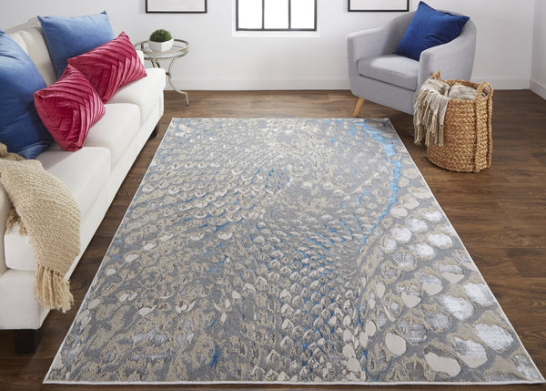 Feizy Rugs Azure Contemporary Machine-made Abstract Rug - Durable Stain & Fade Resistant Design For Modern Spaces Blue,Silver,Gray Polyester,Polypropylene Azr3403fbluslvf05