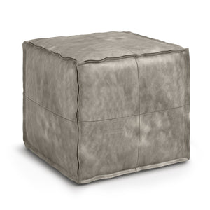 English Elm Brody Square Pouf - Distressed Grey Vegan Leather - Modern Accent For Living Rooms & Offices B136P159282