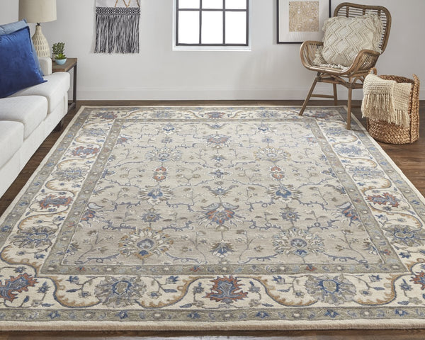 Feizy Rugs Rylan Hand-tufted Wool Rug - Elegant Floral Design With Cool Hues For A Transitional Home Aesthetic Taupe,Ivory,Blue Wool Ryl8640fgry000c00