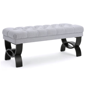 English Elm Hilton Tufted Upholstered Bench Ottoman with Diamond Stitching and Vintage Curved Legs 54743.00LGY