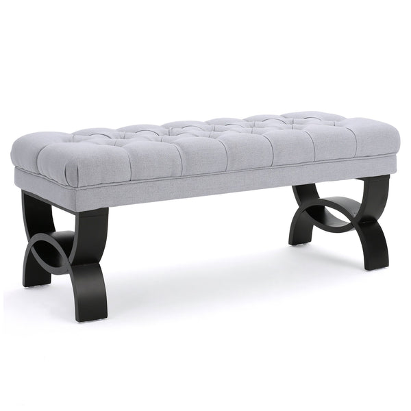 English Elm Hilton Tufted Upholstered Bench Ottoman with Diamond Stitching and Vintage Curved Legs 54743.00LGY
