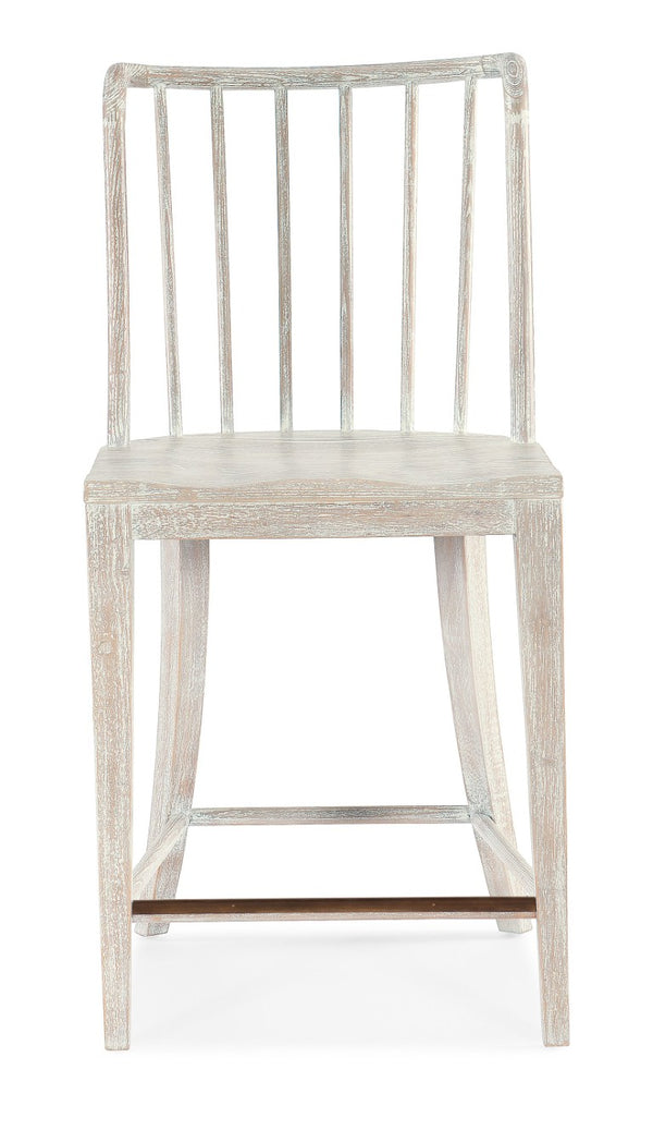 Hooker Furniture Serenity Beech Wood Counter Chair With Spindle Back, Seaspray Brush Finish, Coastal Comfort & Durability White 6350-75350-80