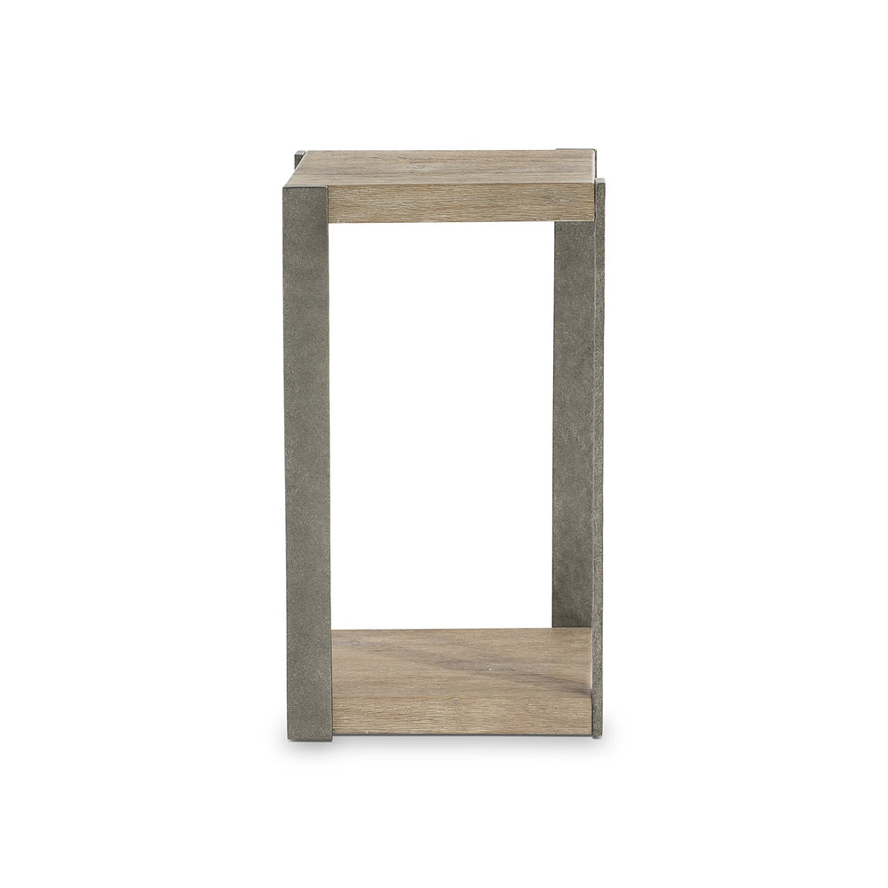 Bernhardt Bernhardt Tribeca Wire-Brushed Oak Accent Table With Textured Steel Supports And Lower Shelf Storage 333123