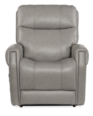 Hooker Furniture Carroll Milton Fog Semi-Aniline Leather Power Recliner With Adjustable Lumbar, Headrest & Lift Light Gray RC603-PHLL4-091