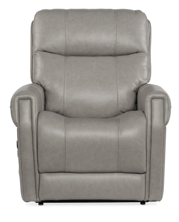 Hooker Furniture Carroll Milton Fog Semi-Aniline Leather Power Recliner With Adjustable Lumbar, Headrest & Lift Light Gray RC603-PHLL4-091
