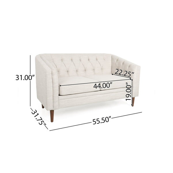 English Elm Christopher Knight Home® - LOVESEAT Diamond-Tufted PU Upholstery with Button Stitching, Tapered Birch Legs, Contemporary Chic Beige 72248.00FBGE