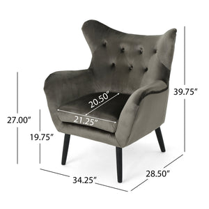 English Elm Arm Chair Tufted Velvet Wingback with Oak Frame and Tapered Legs for Living Room 56589.00NVLTGRY