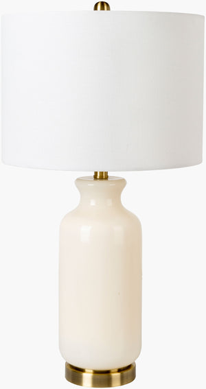 Surya Oconee Modern 26" Accent Table Lamp - Chic Steel & Glass Design For Stylish Home Illumination Body, Cream,Base, Metallic ,Brass,Shade, White,Finial, Metallic ,Brass,Harp, Metallic ,Brass,Cord, Translucent Glass,Steel,Linen,Iron Oee-001