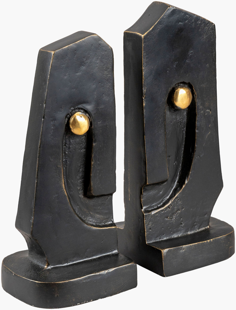 Surya Celaeno Bookend - Elegant 9"H X 4"W X 3"D Metal & Granite Decorative Accent For Modern Home Libraries Metallic ,Bronze Iron,Granite Oel001-set
