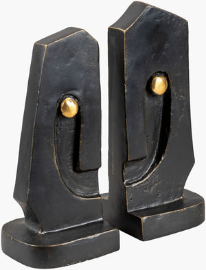 Surya Celaeno Bookend - Elegant 9"H X 4"W X 3"D Metal & Granite Decorative Accent For Modern Home Libraries Metallic ,Bronze Iron,Granite Oel001-set
