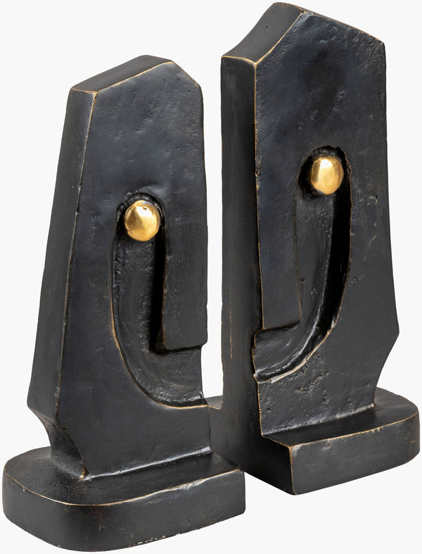 Surya Celaeno Bookend - Elegant 9"H X 4"W X 3"D Metal & Granite Decorative Accent For Modern Home Libraries Metallic ,Bronze Iron,Granite Oel001-set