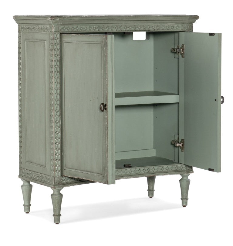 Hooker Furniture Charleston Verdigris Green Two-Door Accent Chest With Soft-Close Doors, Fretwork & Adjustable Shelf 6750-50001-32