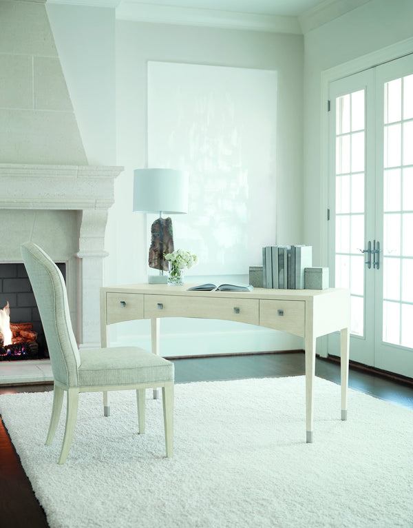 Bernhardt Bernhardt East Hampton Desk With Cerused Linen Quartered Ash, 3 Drawers, Aged Silver Accents — Refined Workstation 395510