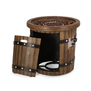 English Elm Round Mgo Concrete Outdoor Fire Pit 40000 Btu Propane Patio Gathering Centerpiece 62229.00DBRN-40K