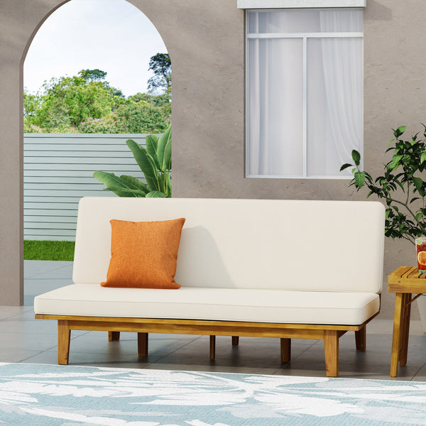 English Elm Christopher Knight Home® - JILL Acacia Daybed Beige with Water-Resistant Cushions, Slat Panel Convertible Bench-to-Bed Outdoor 79" 70513.00BGE